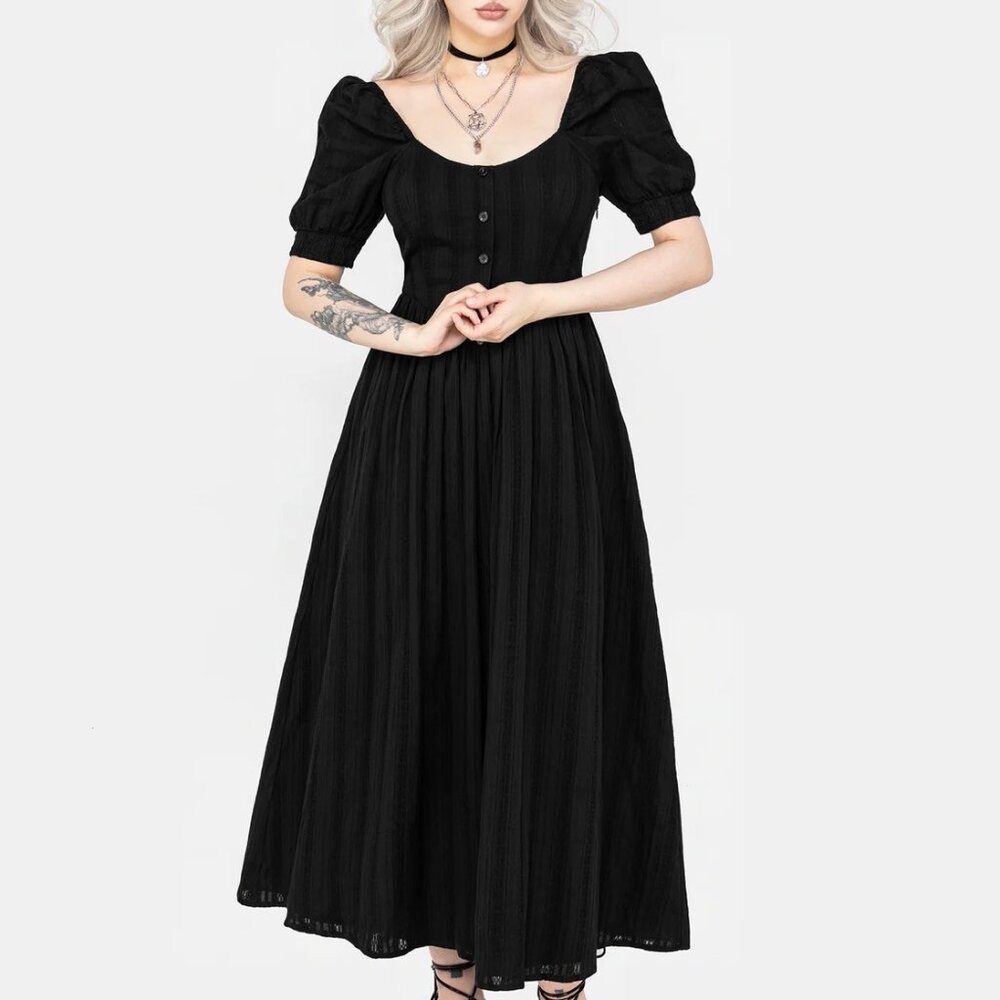 NEW Disturbia Womens Marcia Broderie Midaxi Dress US 8, Black Gothic Vibe
